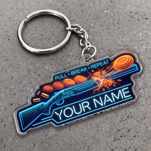 Maxcorners Clay Shooting Neon Pull Break Repeat Shotgun And Clay Target Customized Name 3D Keychain And Ornament