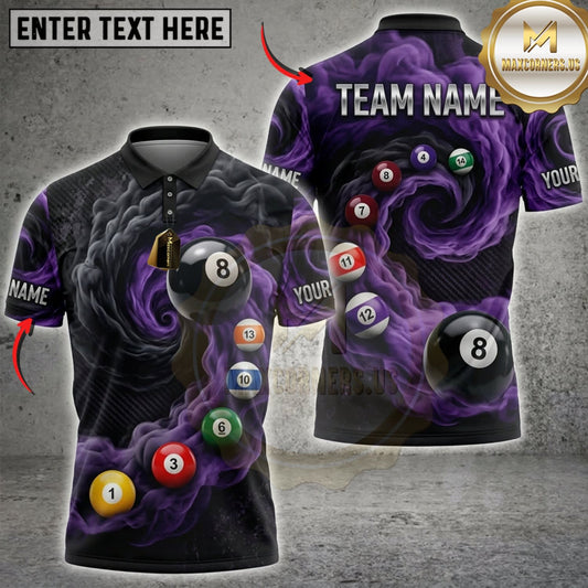 Maxcorners Billiards Purple Lightning And Cosmic Pool Balls Personalized Name 3D Unisex Shirt