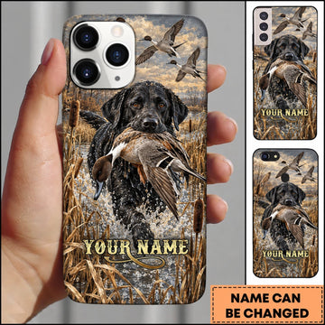 Maxcorners Duck Hunting German Wirehaired Pointer Rustic Hunting Marsh Personalized Name 3D Phone Case - Black Labrador Retriever - Pintail