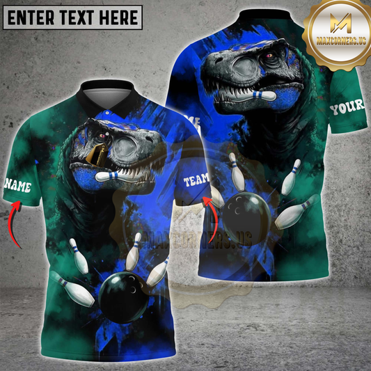 Maxcorners Bowling Dinosaur Smash Ball Design Personalized Name 3D Unisex Shirt