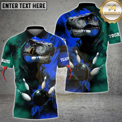 Maxcorners Bowling Dinosaur Smash Ball Design Personalized Name 3D Unisex Shirt