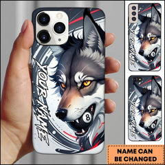 Maxcorners Billiards Gray Wolf 8 Ball Red Stripe Personalized Name Phone Case