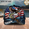 Maxcorners Fishing Patriotic Eagle Storm Personalized Name 3D Cap (12 Fish Species)
