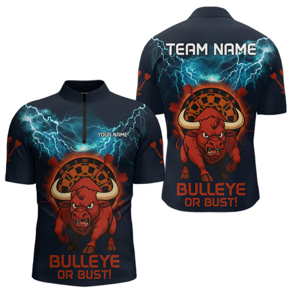 Maxcorners Men's Custom Darts Shirt With Red Angry Bull Lightning Effect And Flame Dartboard LM1605