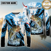 Maxcorners Fishing Blue Splash Graphic Design Sun Protection Personalized Name, Team Name Long Sleeve Shirt