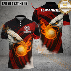 Maxcorners Flame Eagle Strike Golf Polo Shirt, Customized Name & Team Name 3D Shirts (4 Colors)