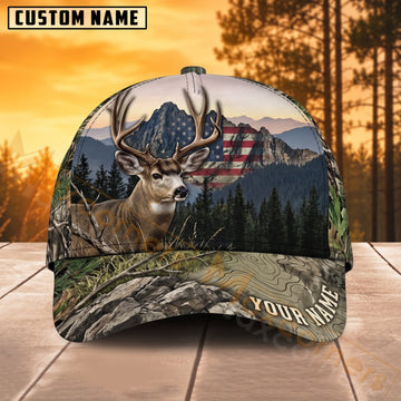 Maxcorners Elk Hunting Patriotic Mountain Elk Personalized Name 3D Cap