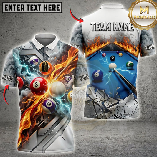 Maxcorners Billiards Electric Lightning And Explosive 9 Ball Personalized Name 3D Unisex Shirt