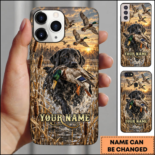 Maxcorners Duck Hunting German Wirehaired Pointer Rustic Hunting Marsh Personalized Name 3D Phone Case - Black Labrador Retriever - Mallard
