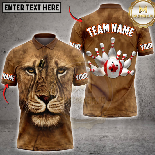 Maxcorners Bowling Fierce Lion Face White Bowling Pins Personalized Name 3D Unisex Shirt