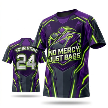 Maxcorners Cornhole No Mercy Just Bags Purple Lightning Personalized Name 3D Unisex Shirt