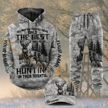 Maxcorners Hunting Best Hunting Deer Forest Gray Camo Personalized 3D Combo Hoodie, Sweatpants Set & Cap