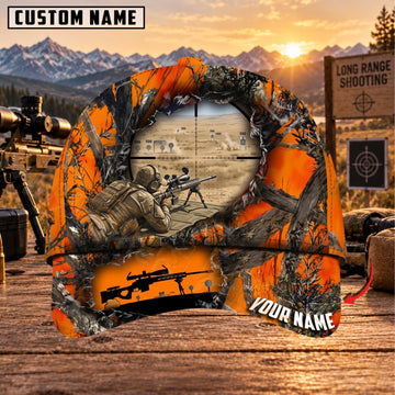 Maxcorners Long Range Shooting Blaze Orange Tactical Shooter Personalized Name 3D Cap