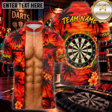 Maxcorners Darts Funny Muscular Body Red Flame Classic Dartboard Personalized Name 3D Unisex Shirt
