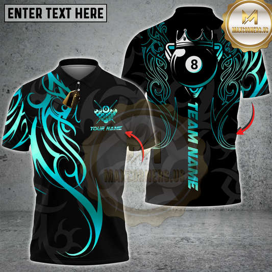 Maxcorners Billiards Sport Tribal Crown Cue Multicolor Customized Name, Team Name 3D Shirt