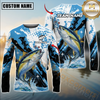 Maxcorners Fishing Blue Splash Graphic Design Sun Protection Personalized Name, Team Name Long Sleeve Shirt