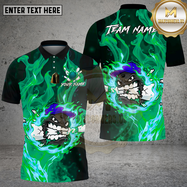 Maxcorners Bowling Fireball Angry Flame Explosion Design Multi Options Personalized Name Team Name 3D Shirt