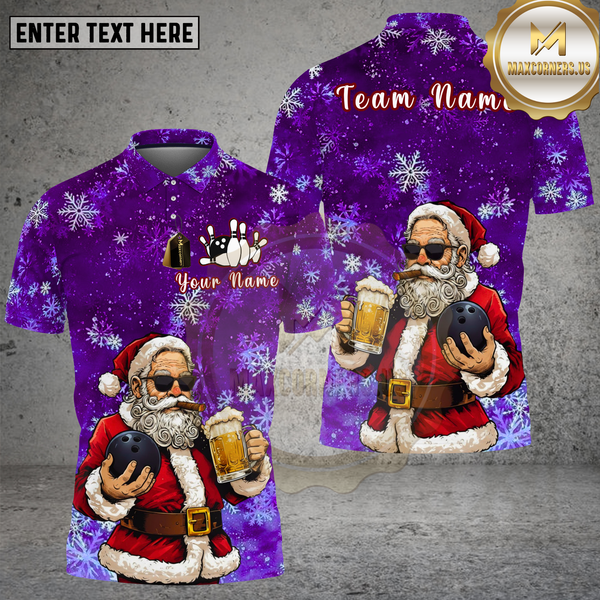 Maxcorners Bowling Santa Claus Christmas Snowflake Design Multi Options Personalized Name Team Name 3D Shirt