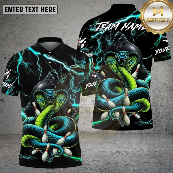 Maxcorners Bowling Electric Green Cobra Lightning Strike Design Multi Options Personalized Name Team Name 3D Shirt