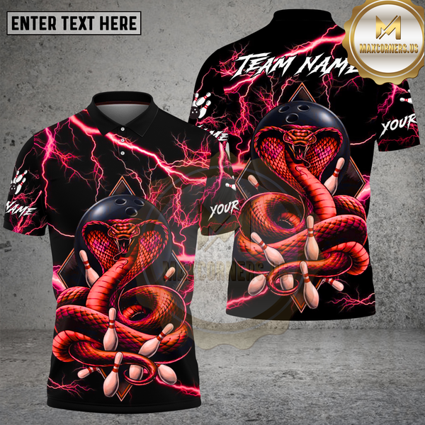 Maxcorners Bowling Electric Green Cobra Lightning Strike Design Multi Options Personalized Name Team Name 3D Shirt