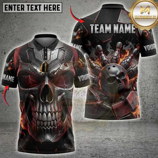 Maxcorners Bowling Black and Red Skull Industrial Dartboard Multicolor Customized Name, Team Name 3D Shirts ( 4 Colors )