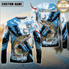 Maxcorners Fishing Blue Splash Graphic Design Sun Protection Personalized Name, Team Name Long Sleeve Shirt