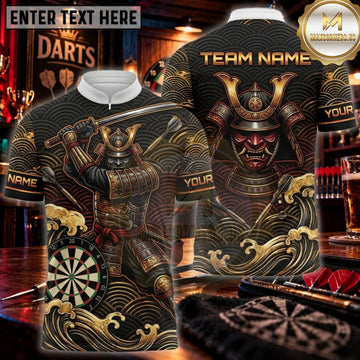 Maxcorners Darts Black Gold Royal Samurai Warrior Personalized Name 3D Unisex Shirt