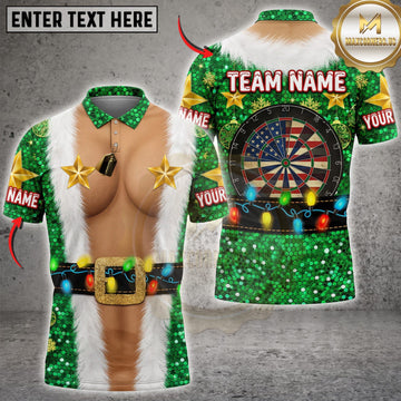 Maxcorners Darts Funny Christmas Elf Green Bow Tie Classic Dartboard Personalized Name 3D Unisex Shirt