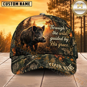 Maxcorners Bear Hunting Black Bear Through the Wild Guided by His Grace Sunset Camo Customized Name 3D Cap