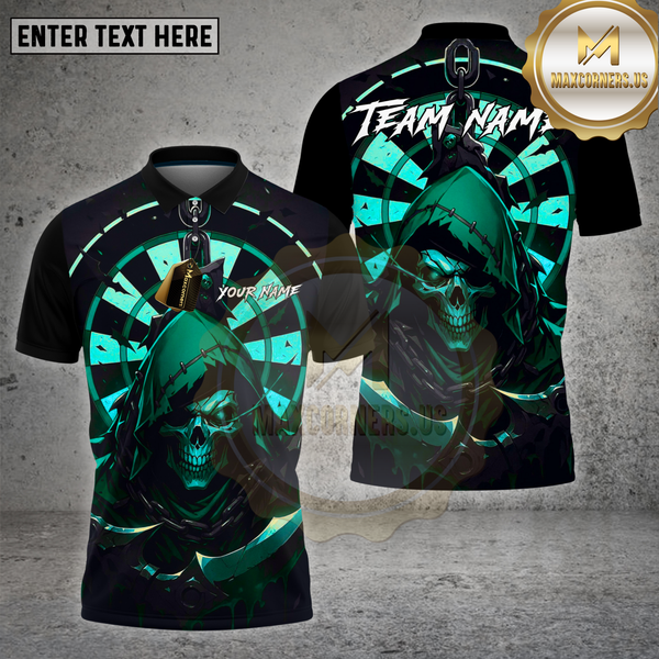 Maxcorners Dartboard Grim Reaper Red Hood Skull Design Multi Options Personalized Name Team Name 3D Shirt