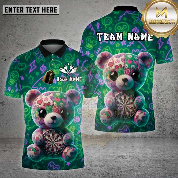 Maxcorners Dartboard Cute Teddy Bear Neon Graffiti Style Multi Options Personalized Name Team Name 3D Shirt