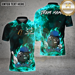 Maxcorners Bowling Flame Ball Cartoon Fire Style Multi Options Personalized Name Team Name 3D Shirt