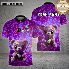 Maxcorners Billiards Cute Teddy Bear Neon Graffiti Style Multi Options Personalized Name Team Name 3D Shirt