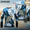 Maxcorners Fishing Blue Splash Graphic Design Sun Protection Personalized Name, Team Name Long Sleeve Shirt