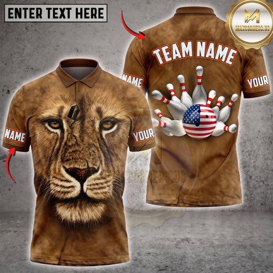 Maxcorners Bowling Fierce Lion Face USA Patriotic Bowling Ball Personalized Name 3D Unisex Shirt