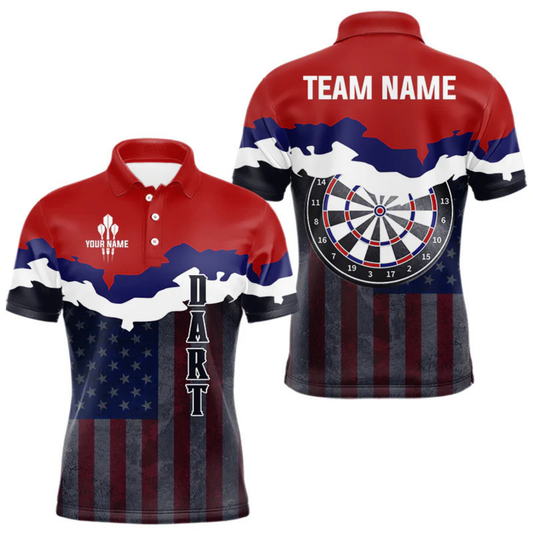 Maxcorners Men's Custom Darts Shirt With American Flag Pattern And Colorful Dartboard LM1605