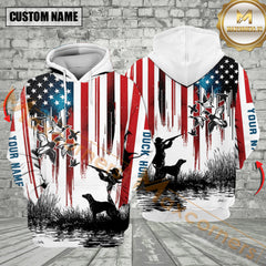 Maxcorners Custom Name American Flag Duck Hunter All Over Print Shirt Best Gift For Hunter