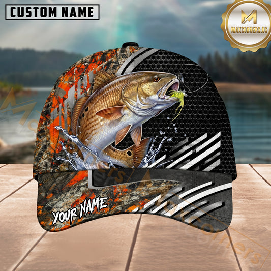 Maxcorners Fishing Orange Camo Graphic Personalized 3D Cap
