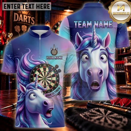 Maxcorners Darts Purple Blue Magical Unicorn Dartboard Personalized Name 3D Unisex Shirt