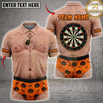 Maxcorners Darts Funny Hairy Chest Orange Halloween Underwear Personalized Name 3D Unisex Shirt