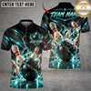 Maxcorners Bowling Golden Energy Rays Explosive Strike Ball Pins Shattered Graphic Multicolor Customized Name, Team Name 3D Shirts
