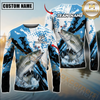 Maxcorners Fishing Blue Splash Graphic Design Sun Protection Personalized Name, Team Name Long Sleeve Shirt