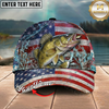 Maxcorners Fishing Patriotic American Flag Water Splash Personalized 3D Cap (12 Fish Species)