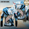 Maxcorners Fishing Blue Splash Graphic Design Sun Protection Personalized Name, Team Name Long Sleeve Shirt