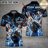 Maxcorners Bowling Golden Energy Rays Explosive Strike Ball Pins Shattered Graphic Multicolor Customized Name, Team Name 3D Shirts