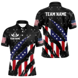 Maxcorners Personalized American Flag Patriotic Dart Shirts For Men – Darts Team Jerseys Polo & 1/4 Zip|Black  LM1805