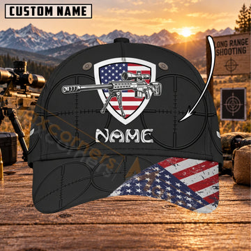 Maxcorners Long Range Shooting Tactical Shield American Flag Personalized Name 3D Cap
