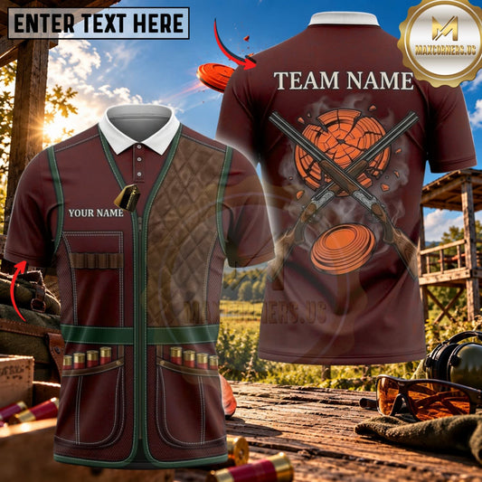 Maxcorners Clay Shooting Crossed Shotgun Clay Target Multicolor Customized Name Team Name 3D Shirts (4 Colors)