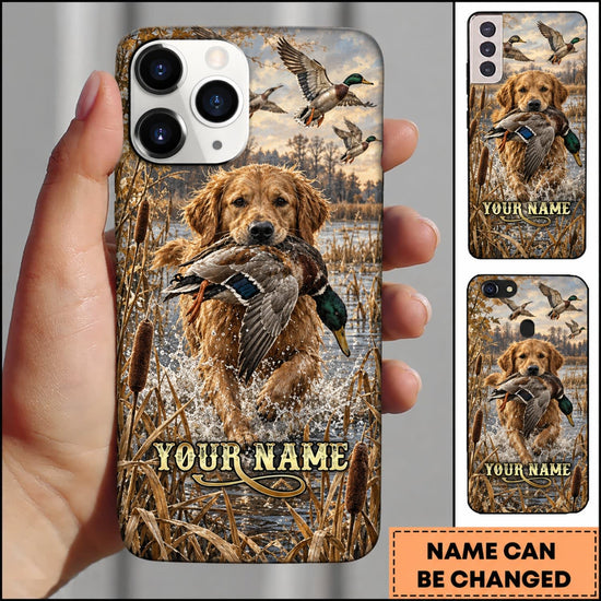 Maxcorners Duck Hunting German Wirehaired Pointer Rustic Hunting Marsh Personalized Name 3D Phone Case - Yellow Labrador Retriever