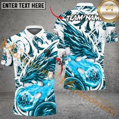 Maxcorners Ball And Pins Blasting Dragon Bowling Jersey Multicolor Option Customized Name, Team Name 3D Polo Shirt